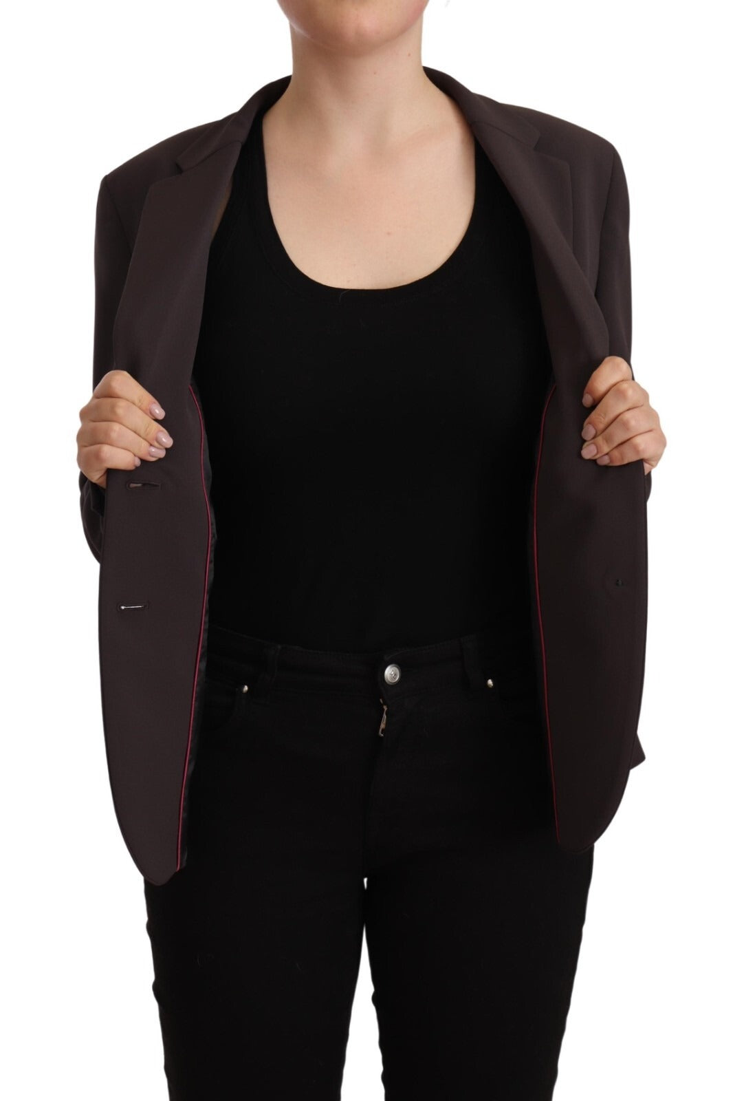 F.IT Women's Single Breasted Stretch Polyester Blazer - Brown