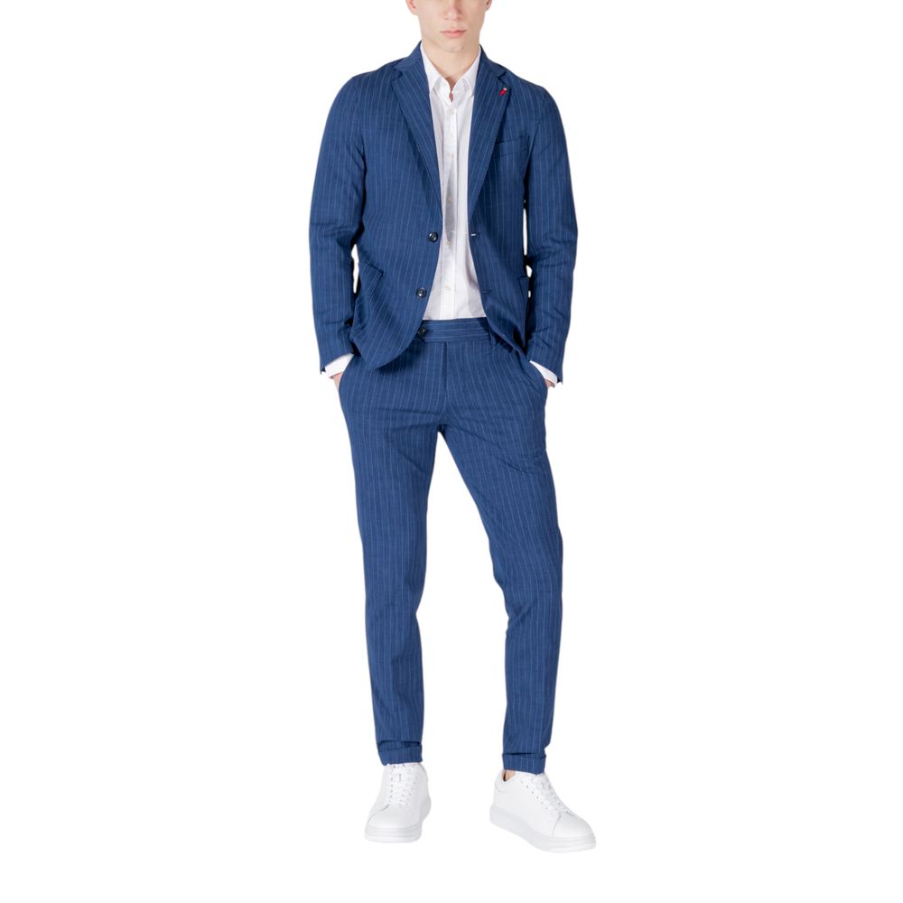Mulish Men's Slim Two-Piece Stretch Cotton & Polyamide Pant Suit - Blue