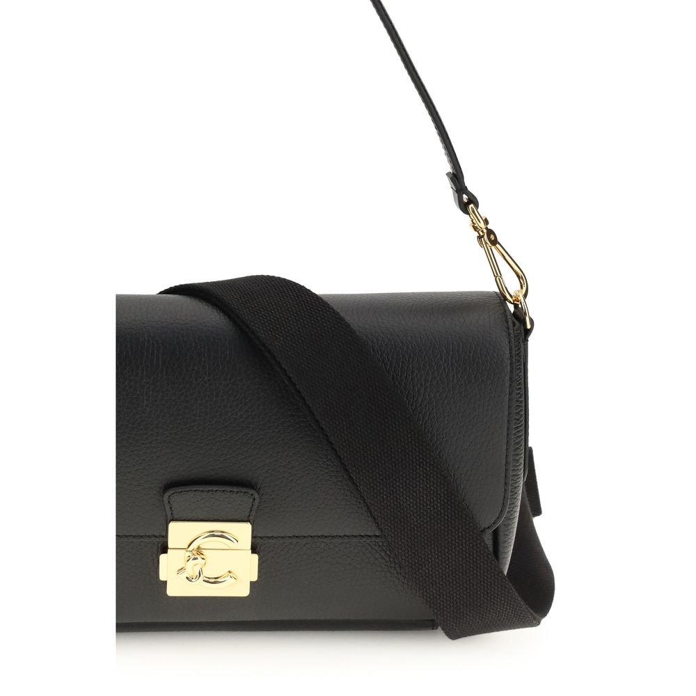 Coccinelle C Me Bos Taurus Calf Grained Leather Medium Shoulder Bag - Black Gold