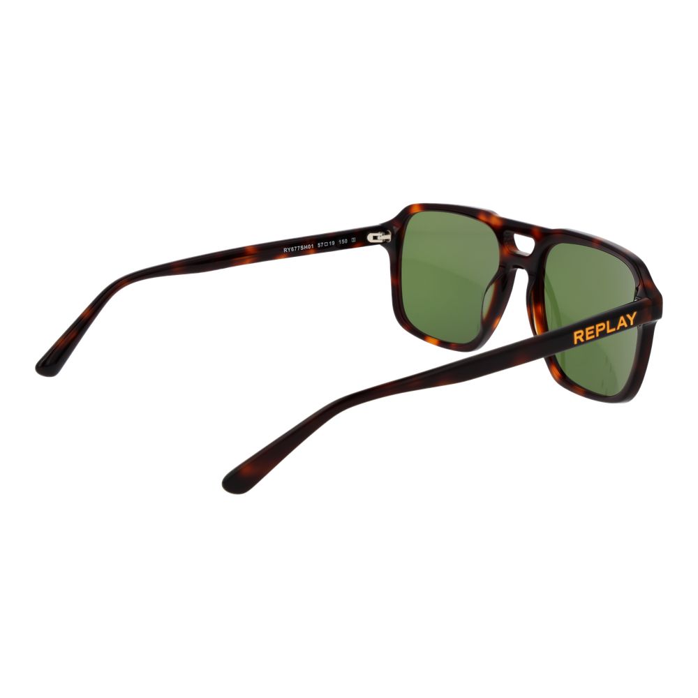 Replay Rectangle Non-Polarized Dark-Tint Plastic Sunglasses - Brown