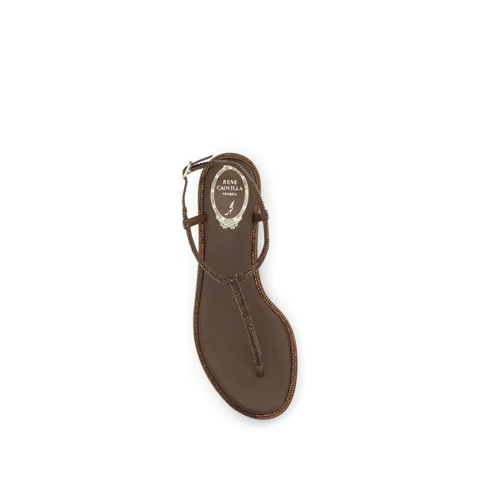 Flat Flip-Flop Sandals by RENE CAOVILLA for women in silk satin & crystal brown features an architectural design from the Women's Silk Satin & Crystal Flat Flip-Flop Sandals collection, defined by a architectural flat and round toe style for a architectural finish.