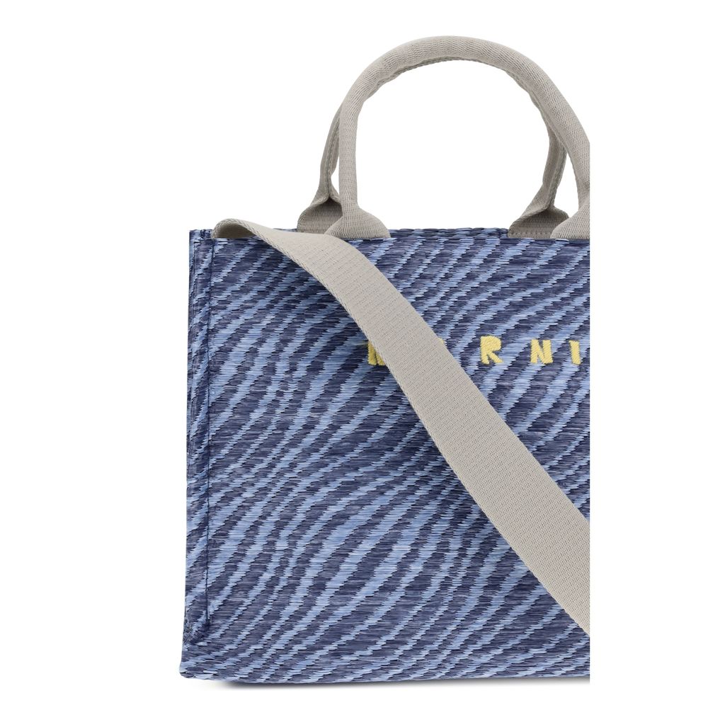 Shoulder Tote Bag by Marni for women in leather blue, zebra & patterned features an effortlessly chic silhouette with a secure , ample , and versatile shoulder-strap, adjustable-strap & handle for effortlessly chic everyday luxury.