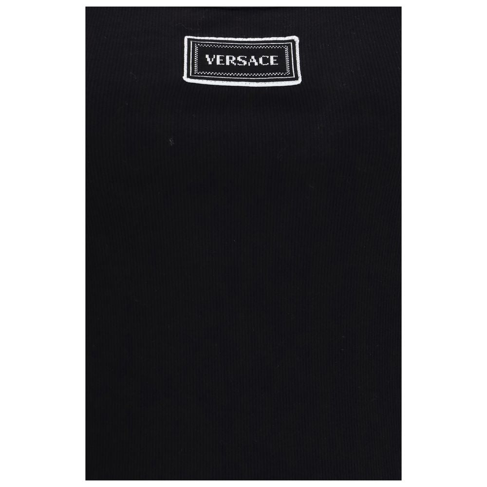 Versace Women's Slim Sleeveless Stretch Cotton Activewear T-Shirt - Black Jacquard Signature
