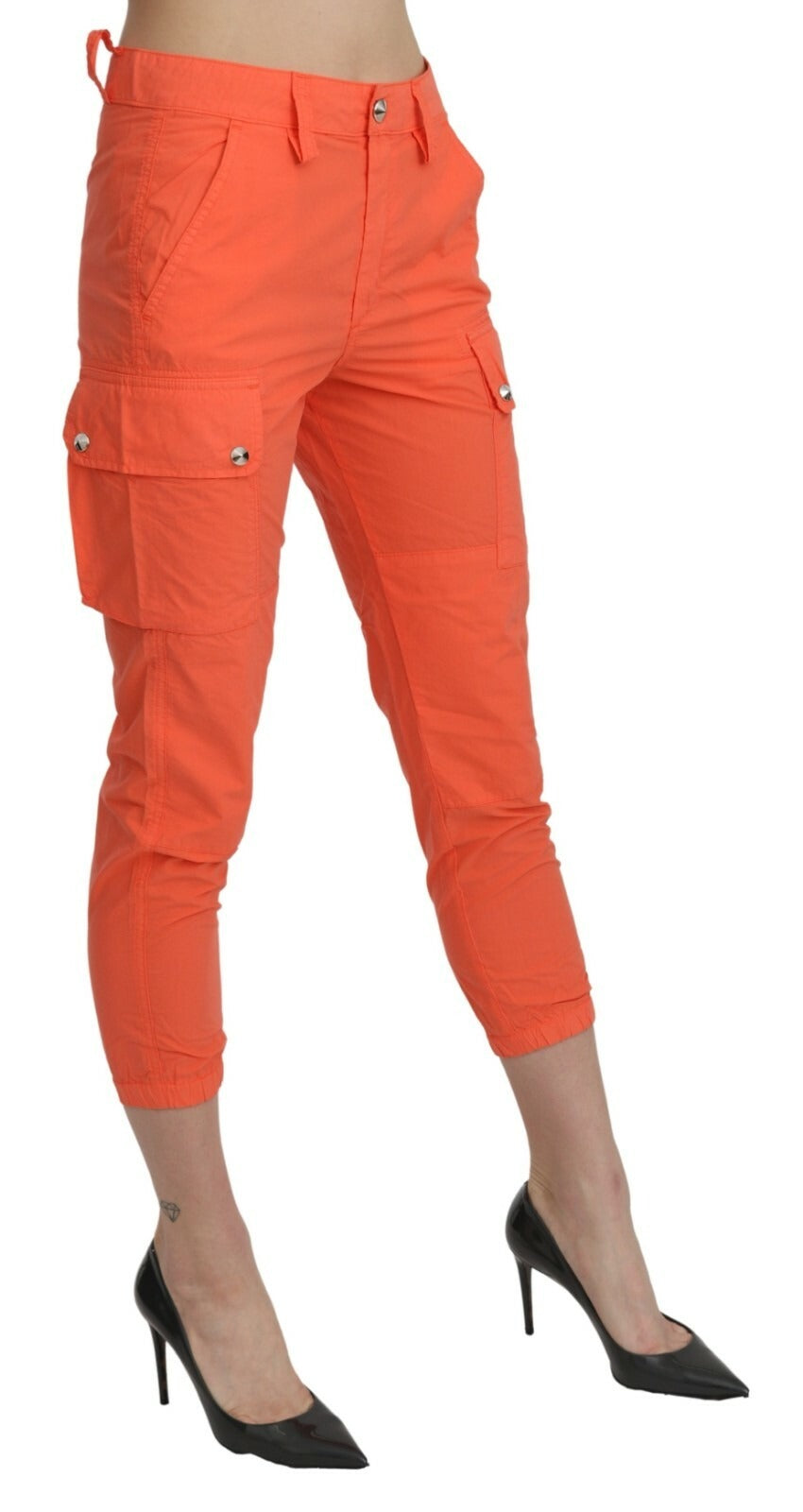 CYCLE Women's Skinny Cropped High Rise Cotton Trousers - Orange