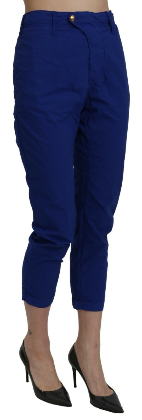 CYCLE Women's Skinny Cropped High Rise Cotton Trousers - Blue