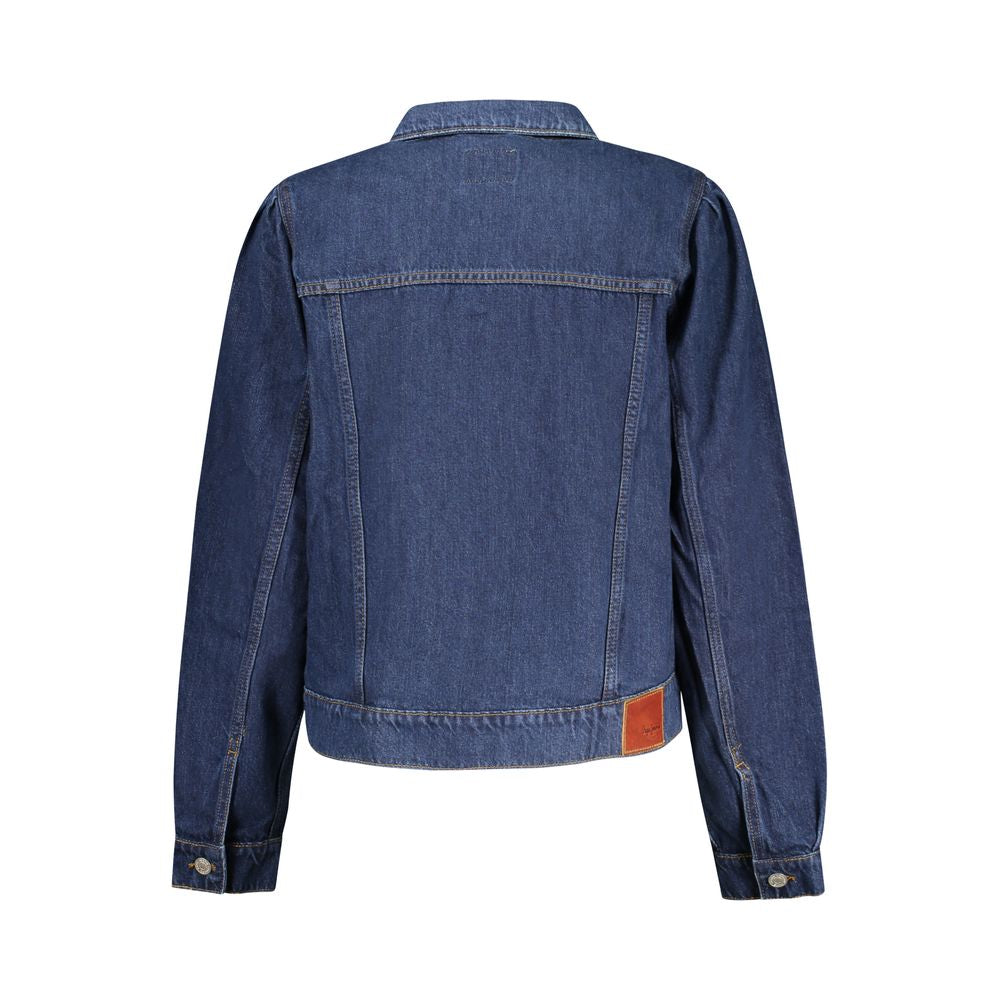 Trucker Jacket by Pepe Jeans for women in denim cotton blue & signature features a dramatic silhouette, showcasing a sophisticated and distinctive pockets for a dramatic aesthetic.