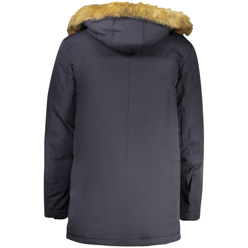 Guess Jeans Men's Faux Polyester Fur Hooded Parka - Beige Blue