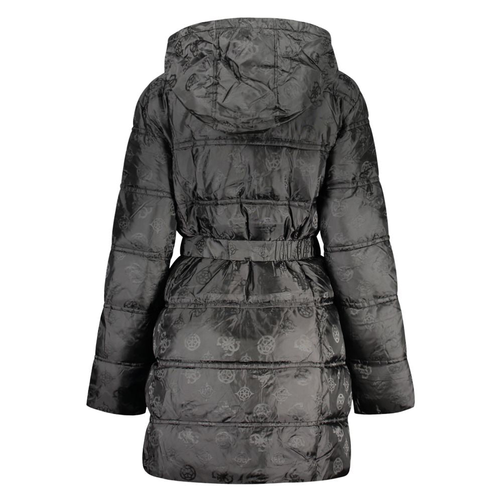 Hooded Overcoat by Guess Jeans for women in polyamide beige, black & signature features an satoral silhouette, showcasing a sophisticated and satoral pockets & hooded for a premium, timeless look.