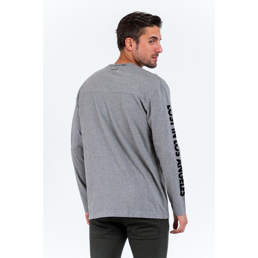 Gas Men's Long-Sleeve Cotton T-Shirt - Gray