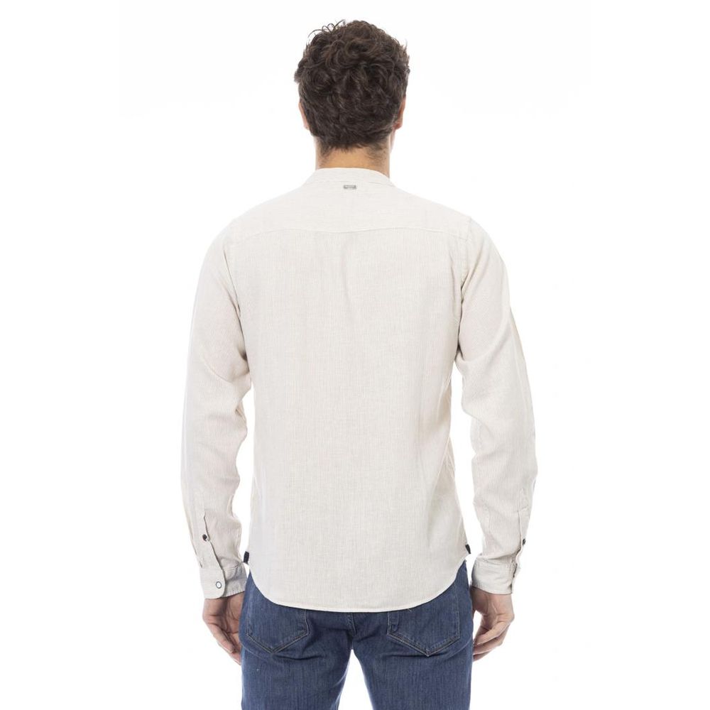 Baldinini Trend Crisp Men's Long-Sleeve Rayon & Flax T-Shirt - White