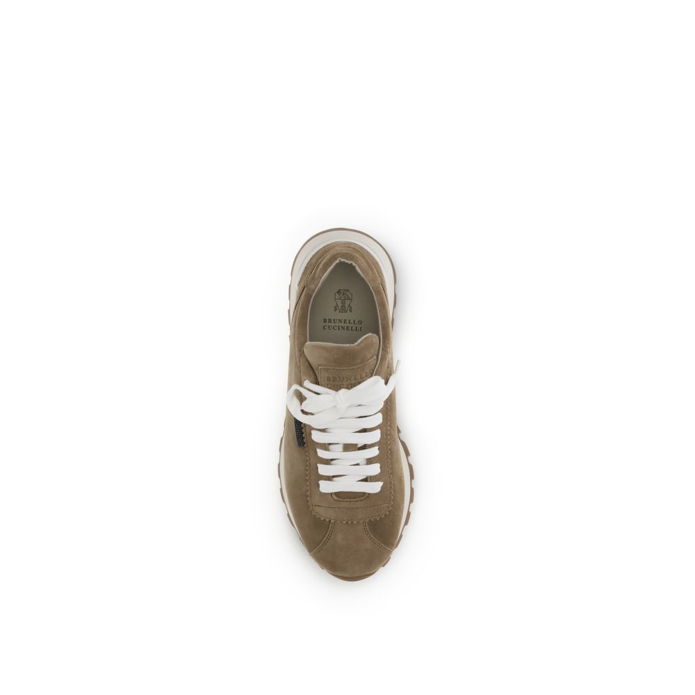 Brunello Cucinelli Women's Fashion Bos Taurus Calf Suede Leather Sneakers - Beige
