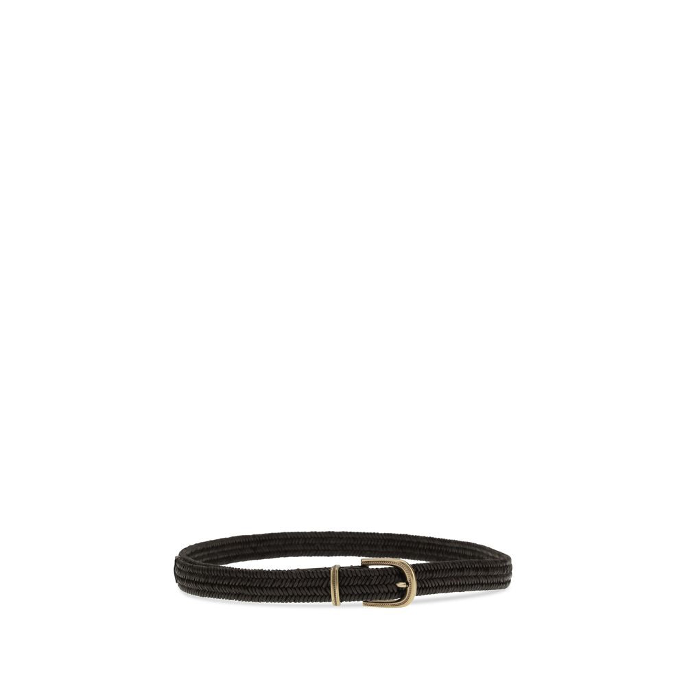 Brunello Cucinelli Bos Taurus Calf Leather & Viscose Belt - Black