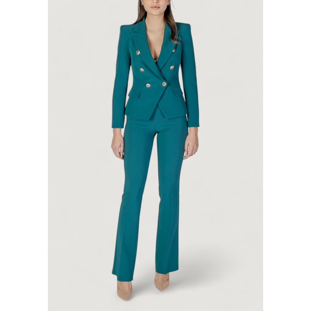 Rinascimento Women's Double-Breasted Round-Neck Stretch Polyester Blazer - Black Gold