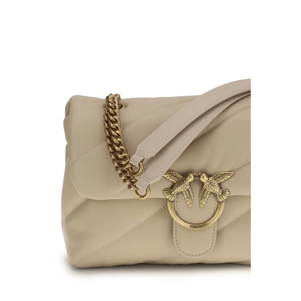 PINKO Love Birds Bos Taurus Calf Leather Quilted Shoulder Bag - Beige Gold Monogram