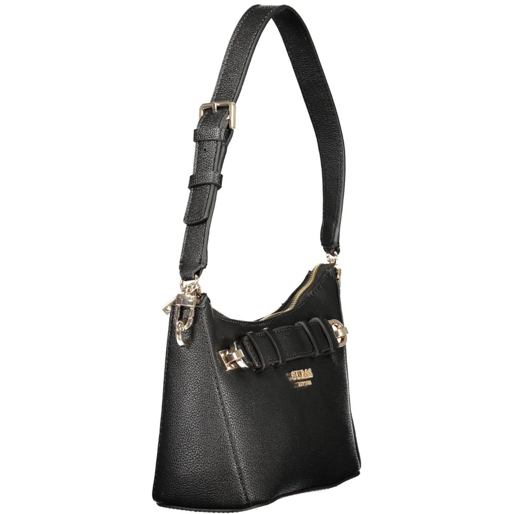 Handbag by Guess Jeans for women in polyurethane black features an refined silhouette, showcasing a secure zipper, ample external-pockets, internal-pockets & cardholder, and versatile handle for a sophisticated refined aesthetic.