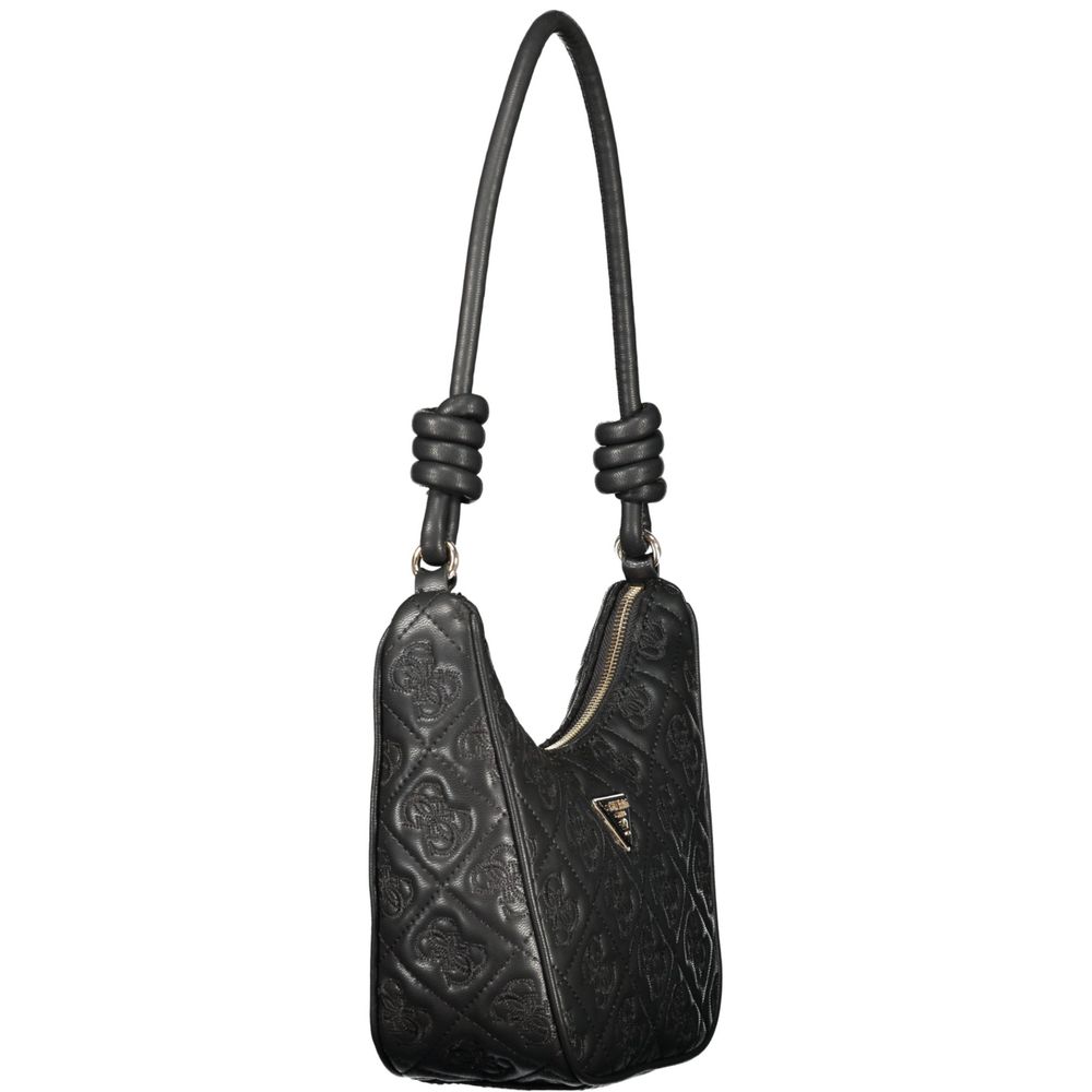 Handbag by Guess Jeans for women in polyurethane black features an refined silhouette, showcasing a secure zipper, ample internal-pockets & cardholder, and versatile handle for a sophisticated refined aesthetic.