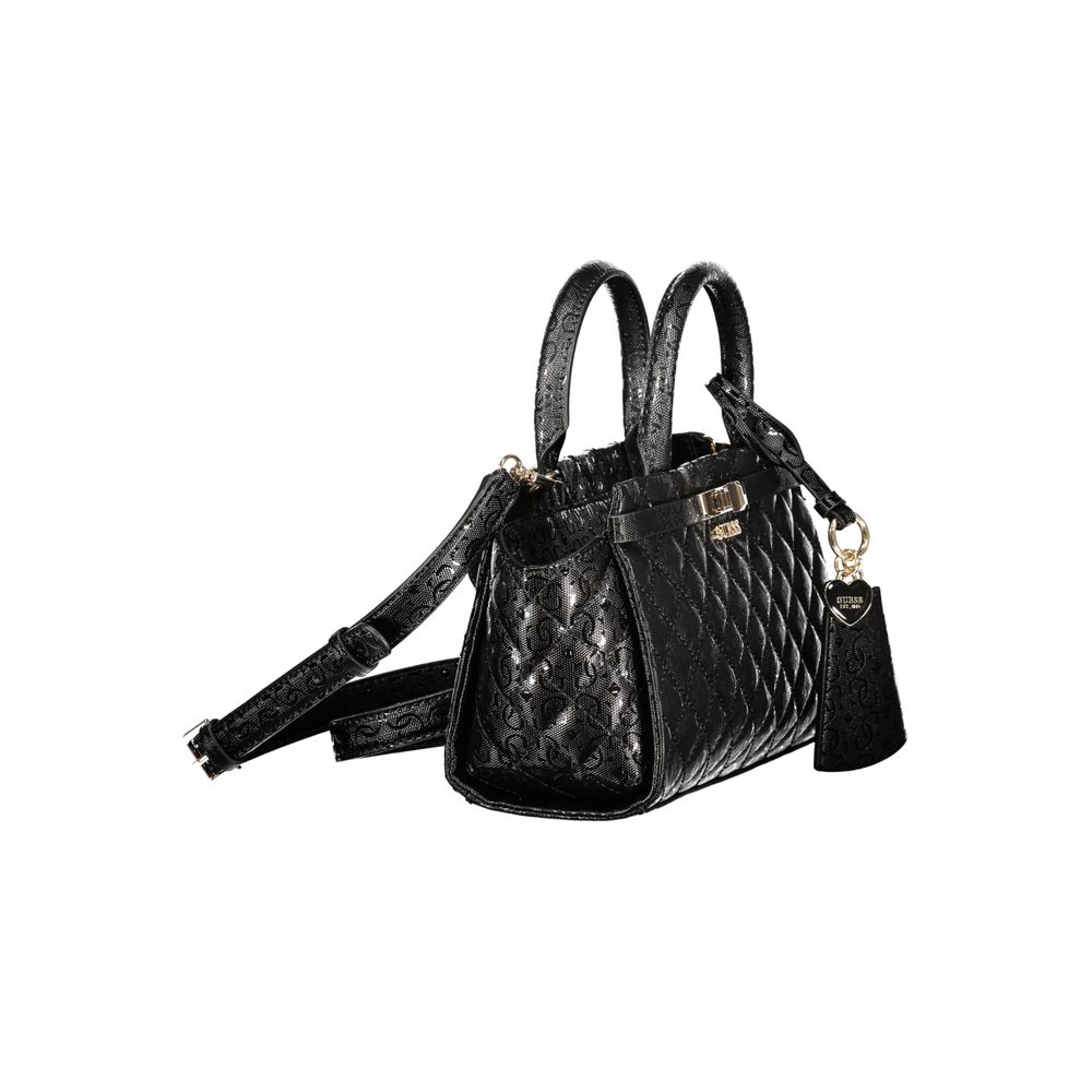 Handbag by Guess Jeans for women in polyurethane black features a ornamental silhouette, showcasing a secure zipper, ample external-pockets & internal-pockets, and ornamental shoulder-strap, handle & detachable-strap for a sophisticated look.