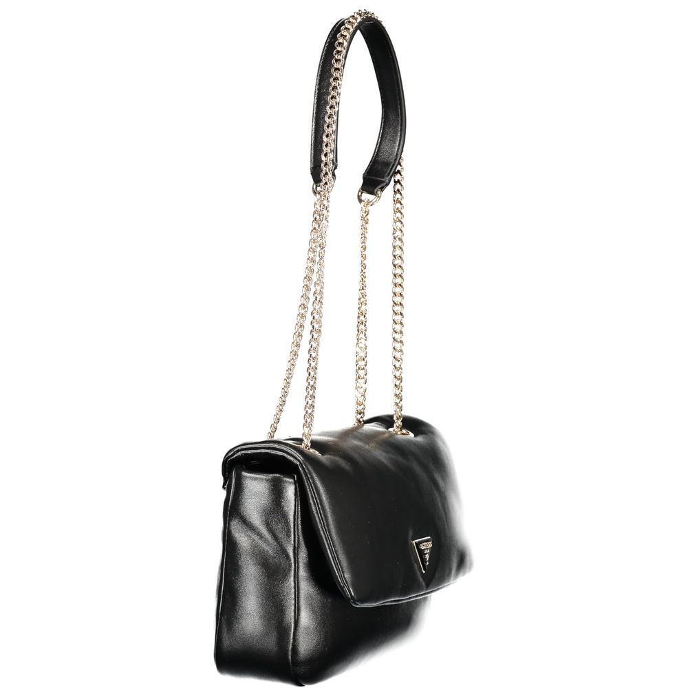 Handbag by Guess Jeans for women in polyurethane faux leather black presents a ornamental silhouette, showcasing a secure snap, ample external-pockets & internal-pockets, and versatile handle for a ornamental finish.