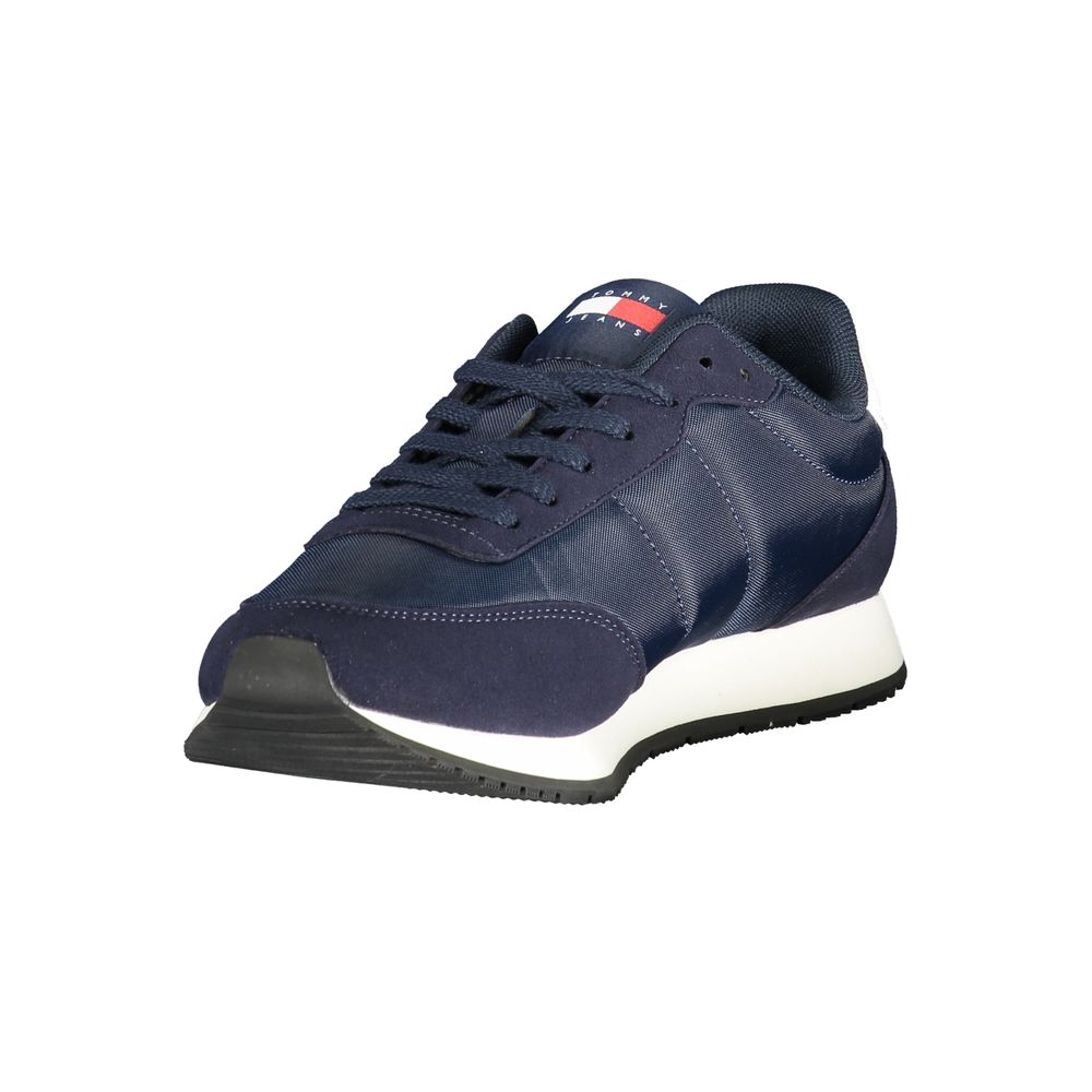 Athletic Sneakers by Tommy Hilfiger for men in polyester polyurethane leather blue & white features an stately silhouette, showcasing the signature athletic style of the The Blend Men's Athletic Polyester Polyurethane Leather Sneakers collection with a truly stately finish.