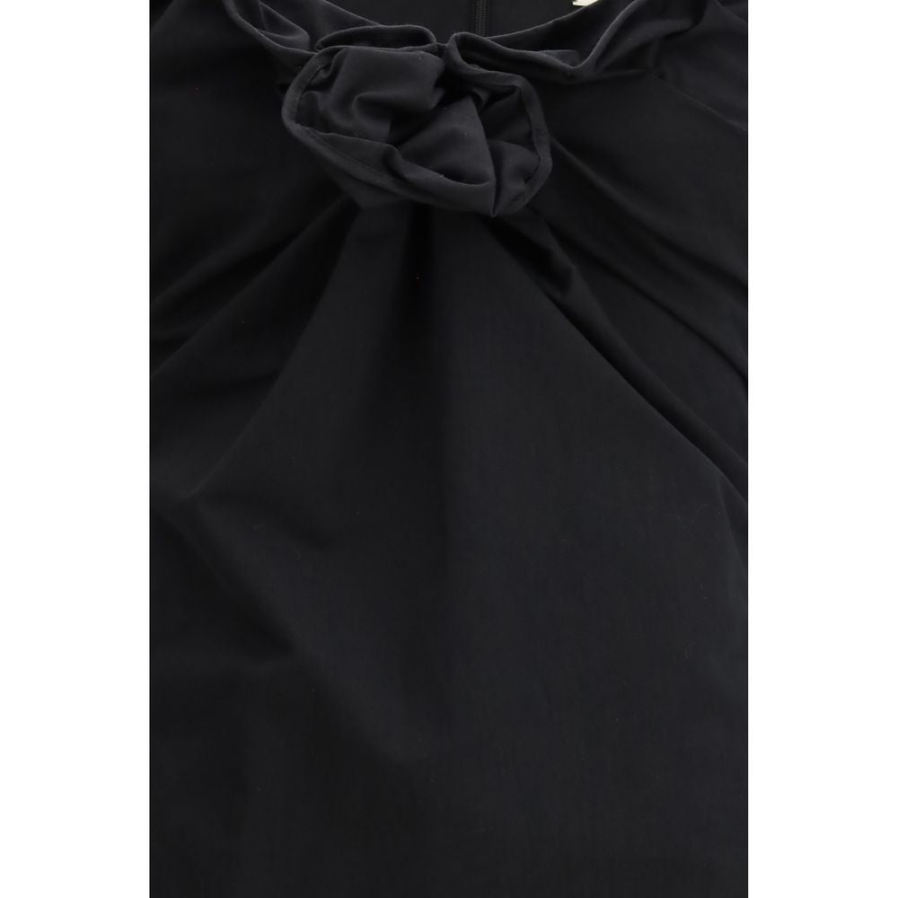Dress by Magda Butrym for women in polyamide silk & cotton black presents a sinuous silhouette, showcasing a sophisticated and detailed with a sinuous short for a refined finish.