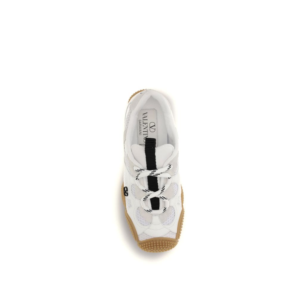 Valentino Garavani V Logo Women's Athletic Polyamide & Bos Taurus Calfskin Leather Sneakers - White Signature Striped
