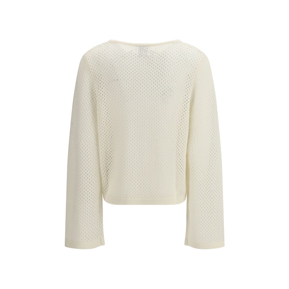 Allude Women's Regular Fit Boat Neck Virgin Cashmere WoolSweatshirt - White