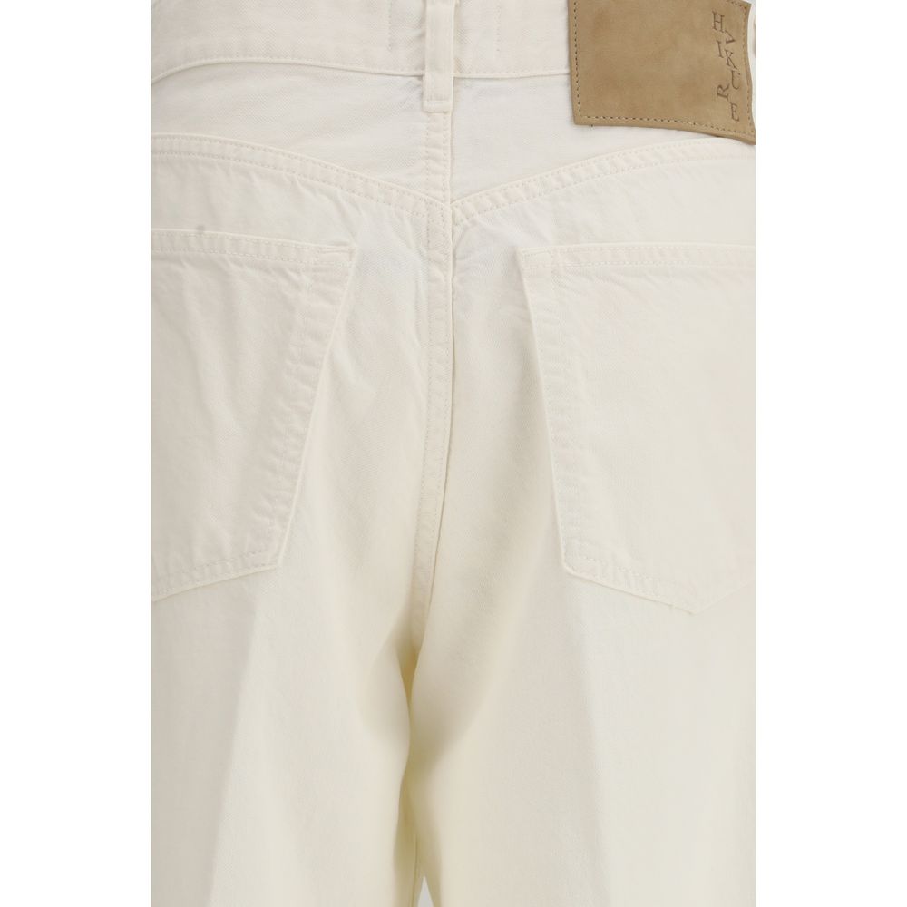 Haikure Women's Straight Leg Relaxed Fit Regular Oversized Linen Cotton Denim Twill Jeans - White