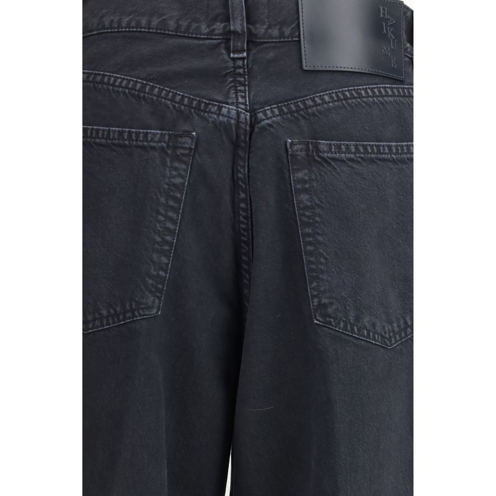 Haikure Women's Straight Leg Relaxed Fit Regular Oversized Linen Cotton Denim Twill Jeans - Black White