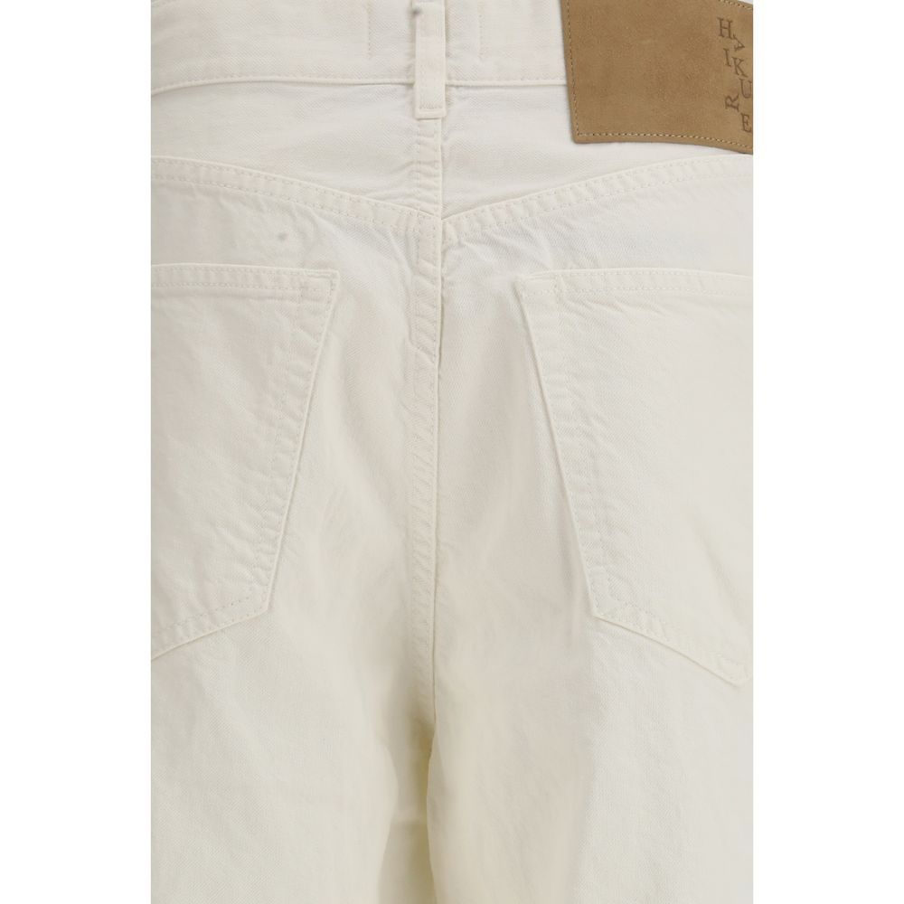 Haikure Women's Oversized Mid Rise Linen Cotton Twill Bermuda Shorts - White