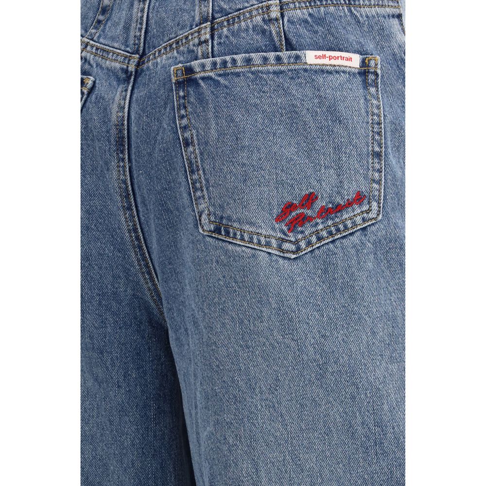 Jeans by Self-Portrait for women in denim cotton blue presents a tailored silhouette, showcasing a tailored relaxed-fit, slim & oversized and long cut with a refined high rise for a truly tailored aesthetic.