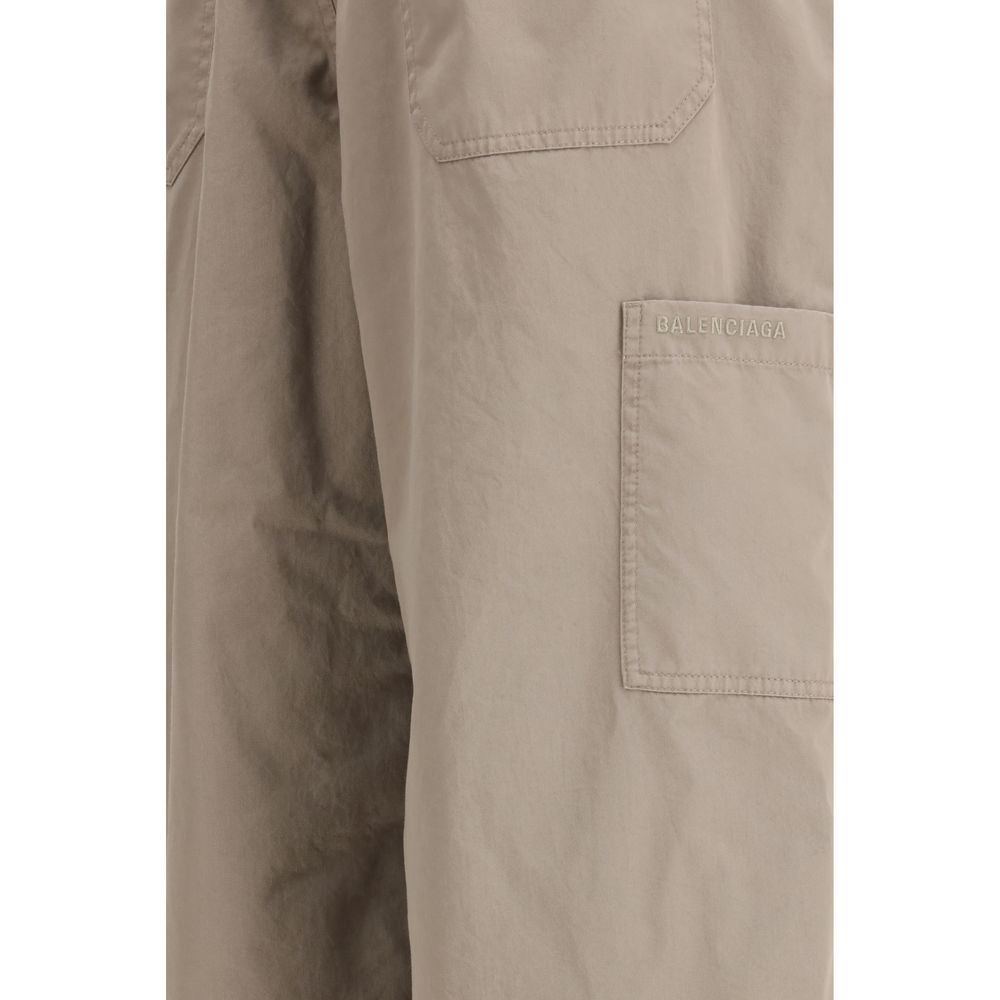 Balenciaga Men's Oversized Cotton Twill Trousers - Beige Signature
