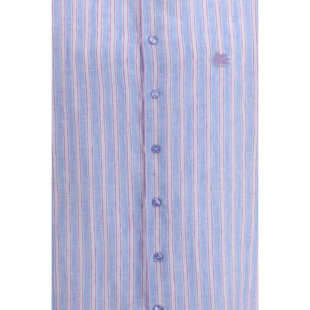 Etro Pegaso Men's Relaxed Fit Regular Long-Sleeve Linen Shirt - Multicolor Patterned Signature Striped