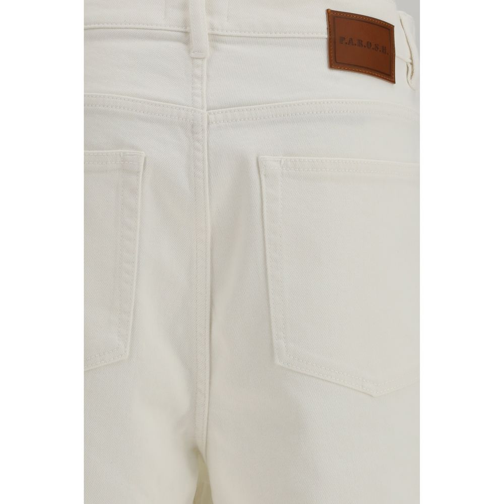 P.A.R.O.S.H. 9 To 5 Women's Oversized Stretch Denim Cotton Shorts - White