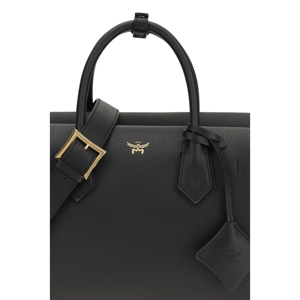MCM Milla Bos Taurus Calf Grained Leather Small Shoulder Bag - Black Gold Signature