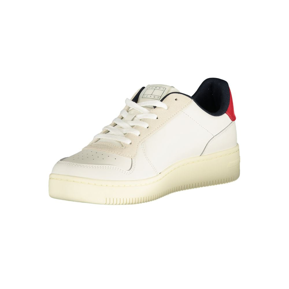 Athletic Sneakers by Tommy Hilfiger for men in polyester polyurethane leather red & white presents a sleek silhouette, perfectly capturing the athletic style essence of Crisp Men's Athletic Polyester Polyurethane Leather Sneakers with its sleek design and premium finish.