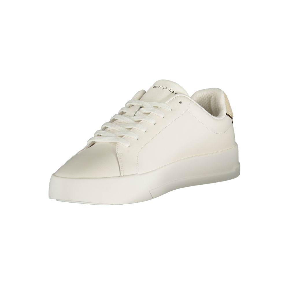 Athletic Sneakers by Tommy Hilfiger for men in polyester polyurethane leather brown, white & print features an architectural silhouette from the Crisp Men's Athletic Polyester Polyurethane Leather Sneakers collection, showcasing a architectural athletic style for a architectural look.
