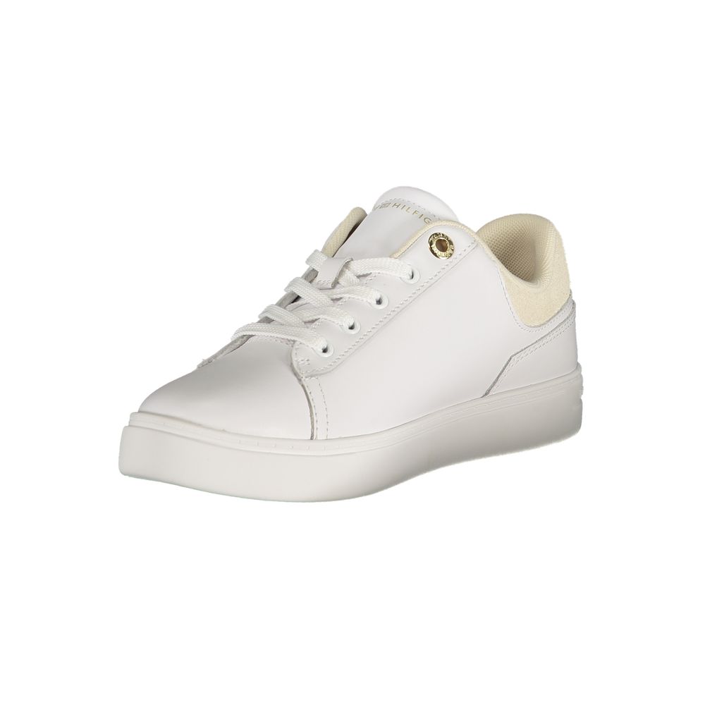 Athletic Sneakers by Tommy Hilfiger for women in polyester polyurethane leather white showcases an impeccable silhouette, defined by an impeccable athletic style design that perfectly captures the essence of the Women's Athletic Polyester Polyurethane Leather Sneakers.