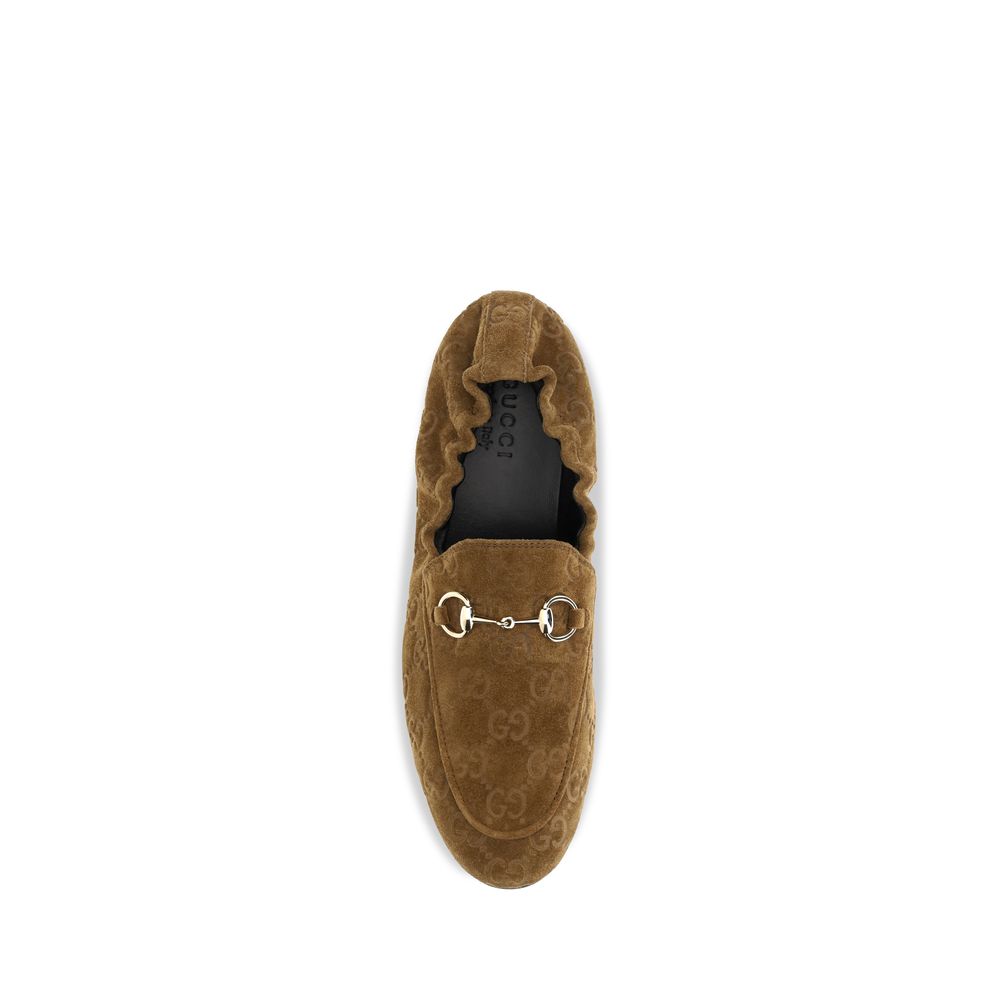 Gucci Gg Horsebit Women's Bos Taurus Calf Suede Leather Flat Loafer Slip-On Shoes - Brown