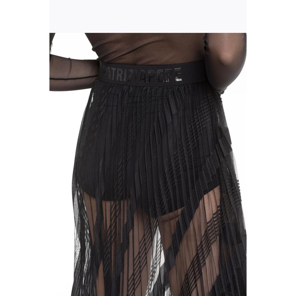 Patrizia Pepe Women's Long-Sleeve Polyester Midi Dress - Black Patterned