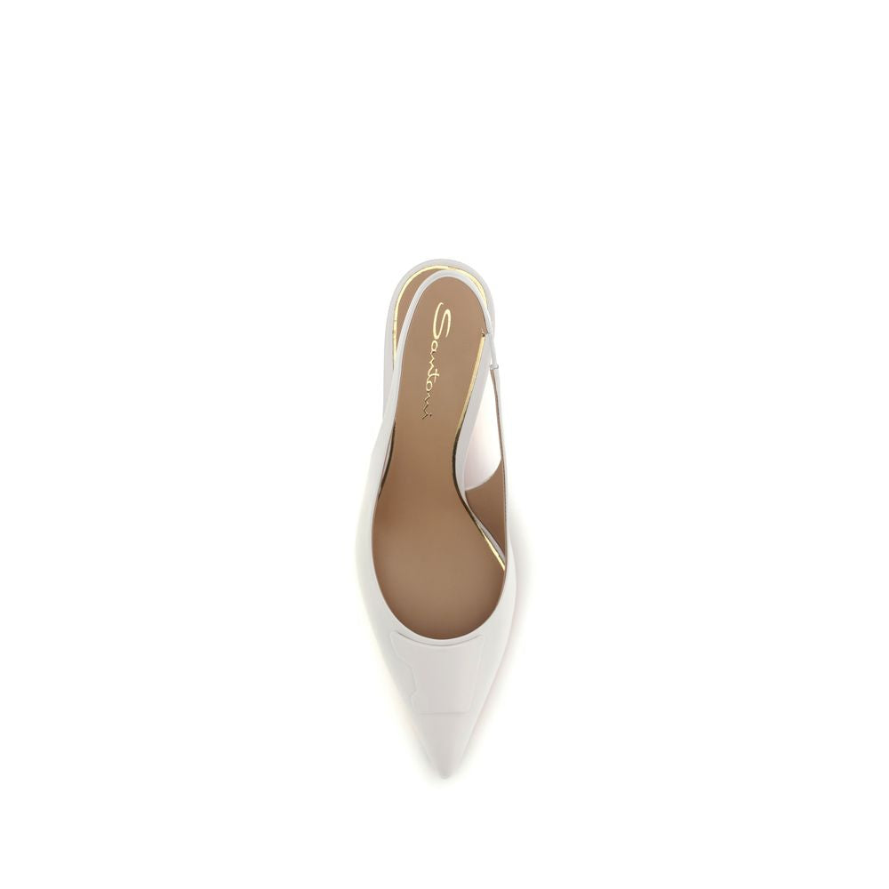 Santoni Women's Bos Taurus Calf Leather Mid-Heel Slingback Pumps Heels - White