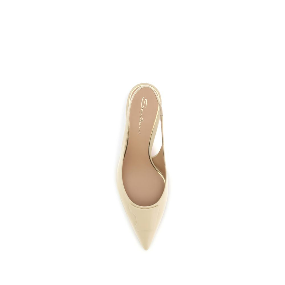 Santoni Beige Calf Leather Bos Taurus Mid Heel Pumps