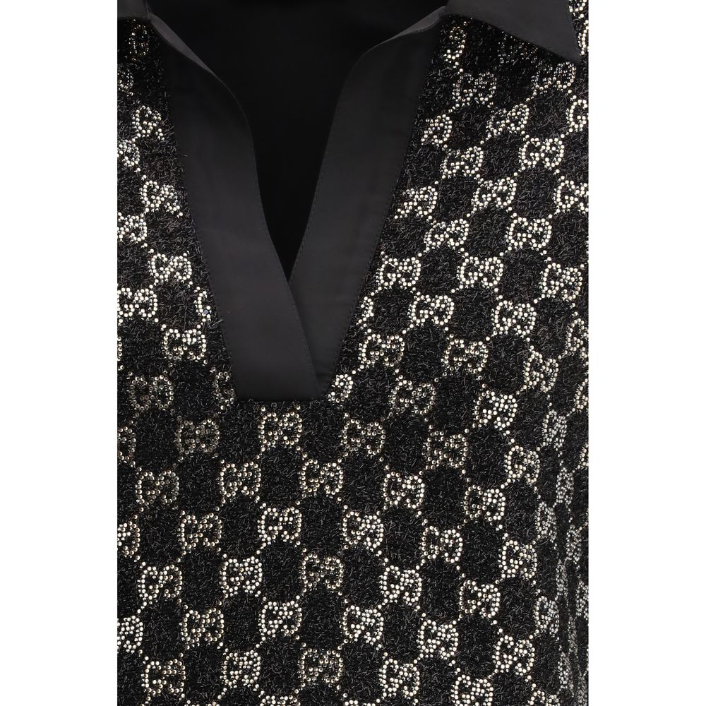 Gucci Gg Women's Relaxed Fit Regular Short-Sleeve Polyester Cotton Polyamide Tweed Activewear T-Shirt - Black