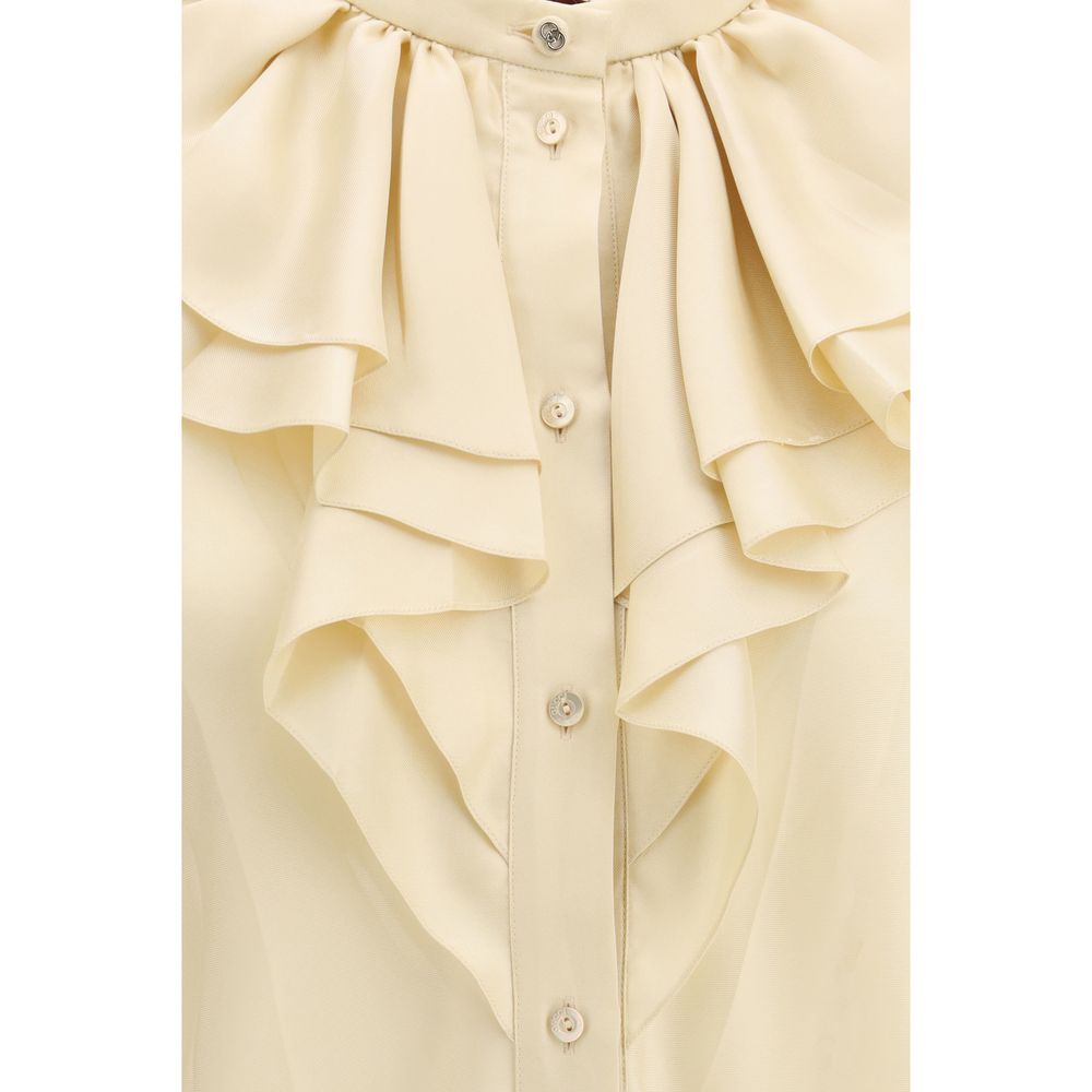 Gucci Women's Regular Fit Wide Long-Sleeve Silk Twill Shirt - Beige