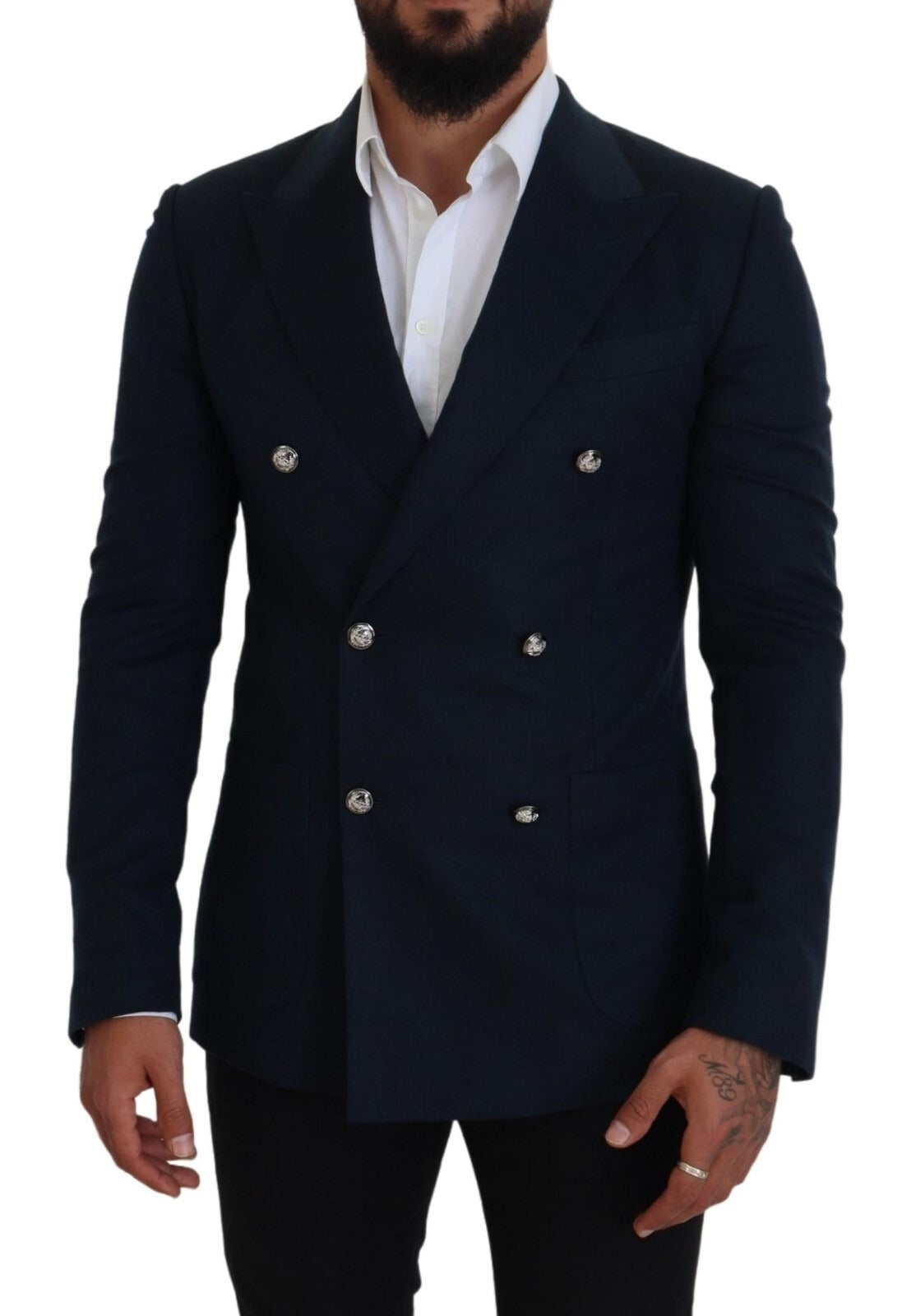 Dolce & Gabbana 9 To 5 Men's Double Breasted Single Cashmere Silk Blazer - Blue