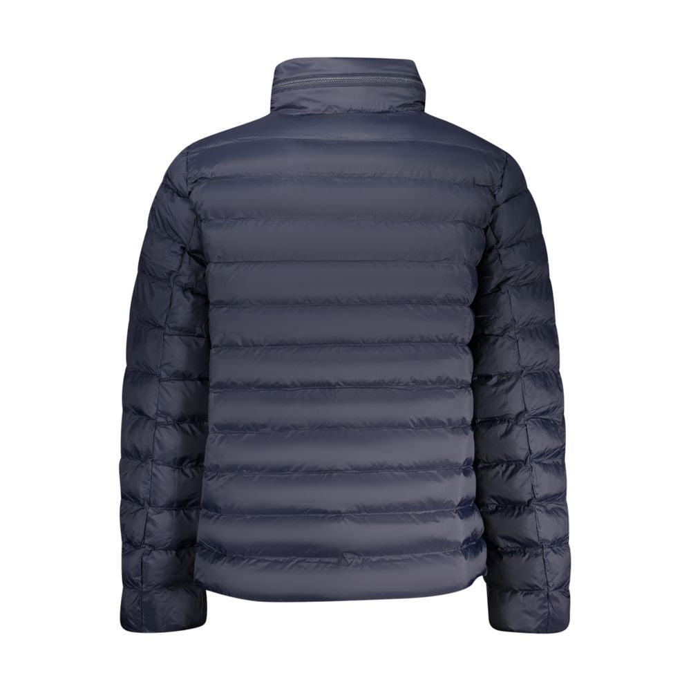 Hooded Overcoat by Calvin Klein for men in polyamide blue & print features an satoral silhouette, showcasing a sophisticated hooded neckline and satoral pockets & hooded for a premium, timeless look.