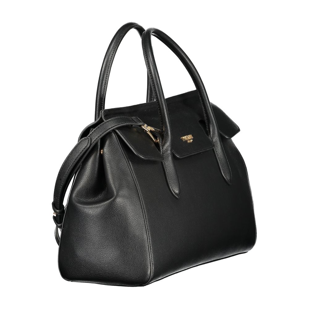 Tote Handbag by Twinset for women in polyurethane black & signature features an refined silhouette, showcasing a secure snap, ample , and versatile shoulder-strap, detachable-strap & handle for a sophisticated refined aesthetic.