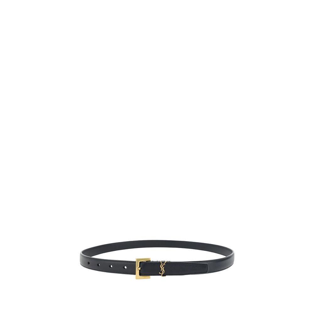 Belt by Saint Laurent for women in bos taurus calf leather black features a bohemian chic silhouette, showcasing the bohemian chic Cassandre Bos Taurus Calf Leather Belt design with a sophisticated bohemian chic finish.