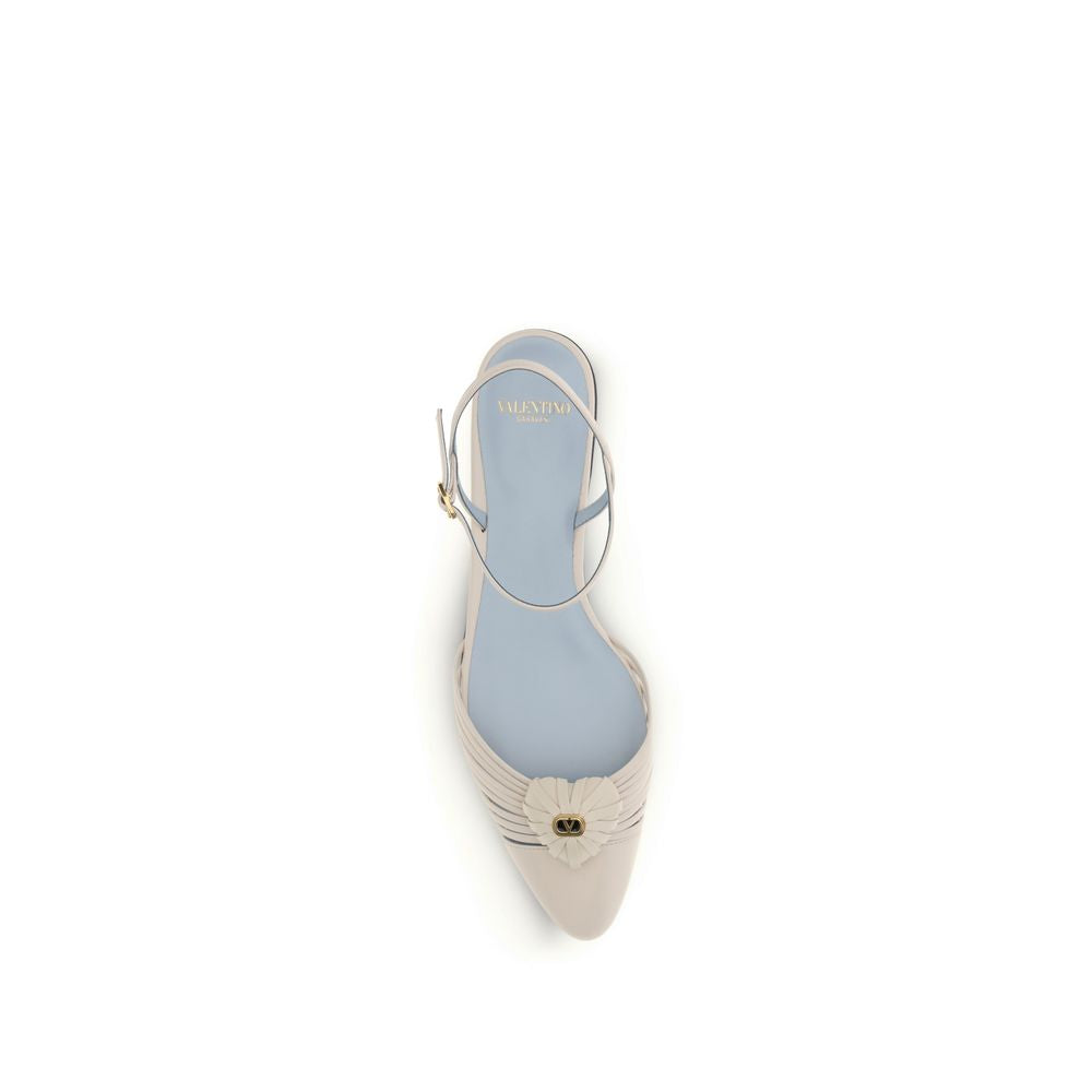 Valentino Garavani Heart V Logo Women's Bos Taurus Calf Leather Ballet Sandals Flat Shoes - Beige