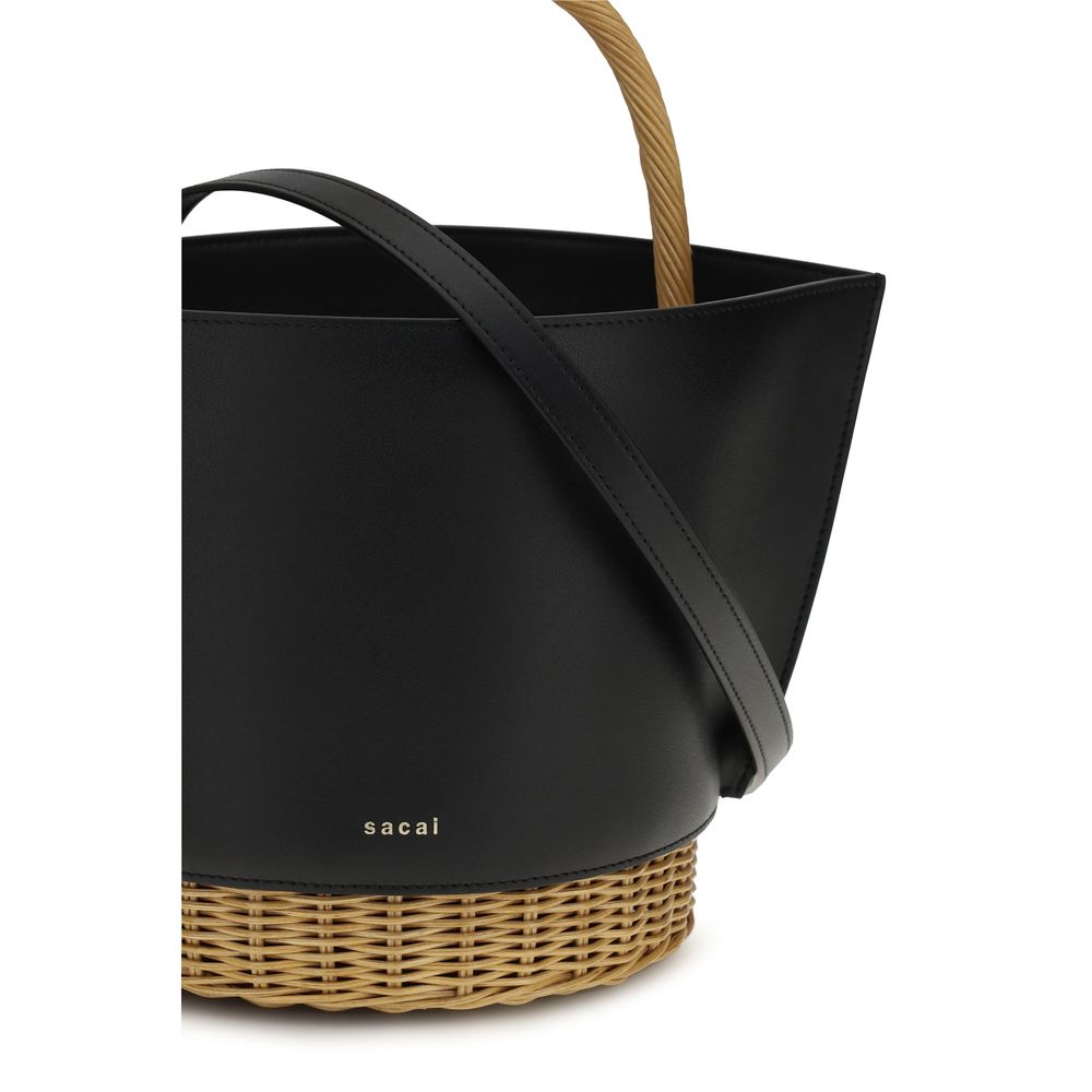 Sacai Bos Taurus Calf Nappa Leather Large Shoulder Basket Bag - Black Gold Natural
