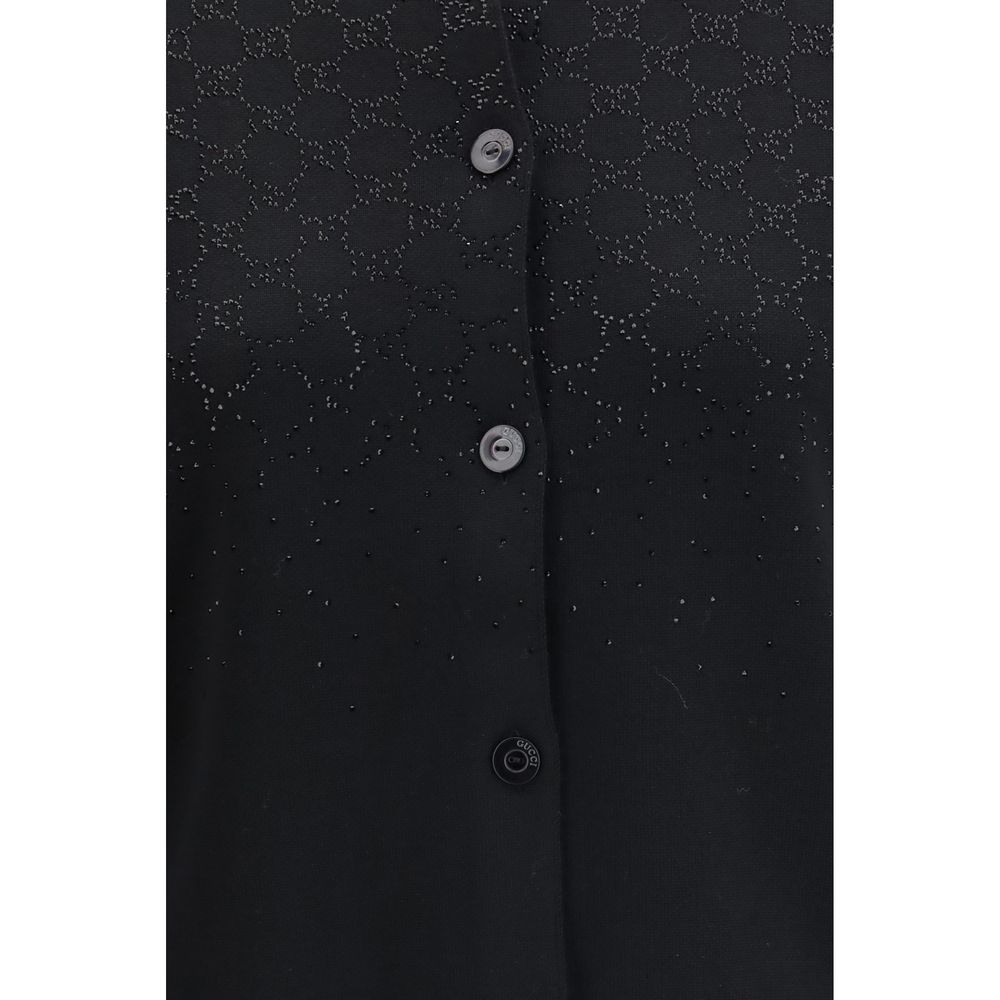 Gucci Gg Women's Regular Fit Crew Neck Wool & Viscose Cardigan - Gradient Black Signature
